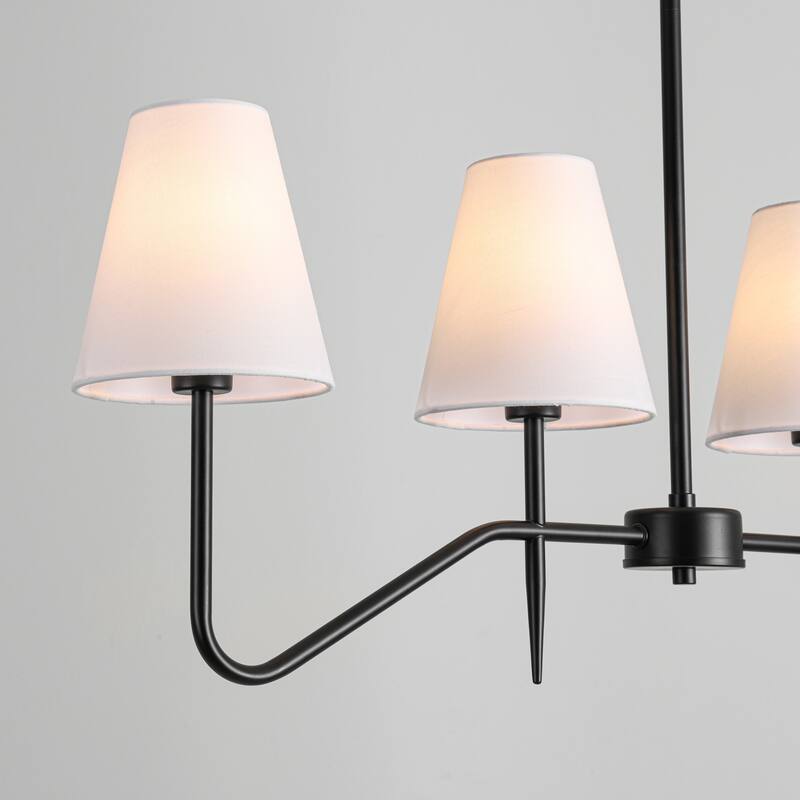 32.3" 4-Light Mid-Century Modern Gold/Black with Fabric White Cone Shades Kitchen Island Pendant Light