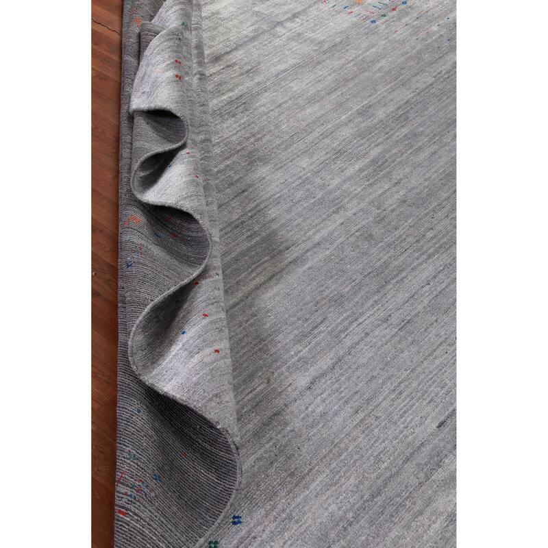 Hand Knotted Oriental Viscose Silk Carpet Tribal Stripe Greys & Charcoal Gabbeh Area Rug - 9' 10'' X 7' 10''