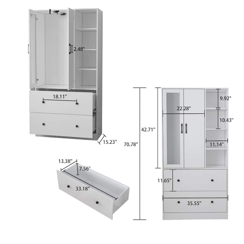 Wardrobe Closet Armoire wi/Mirror & Scalable Hanging Rod Space Saving