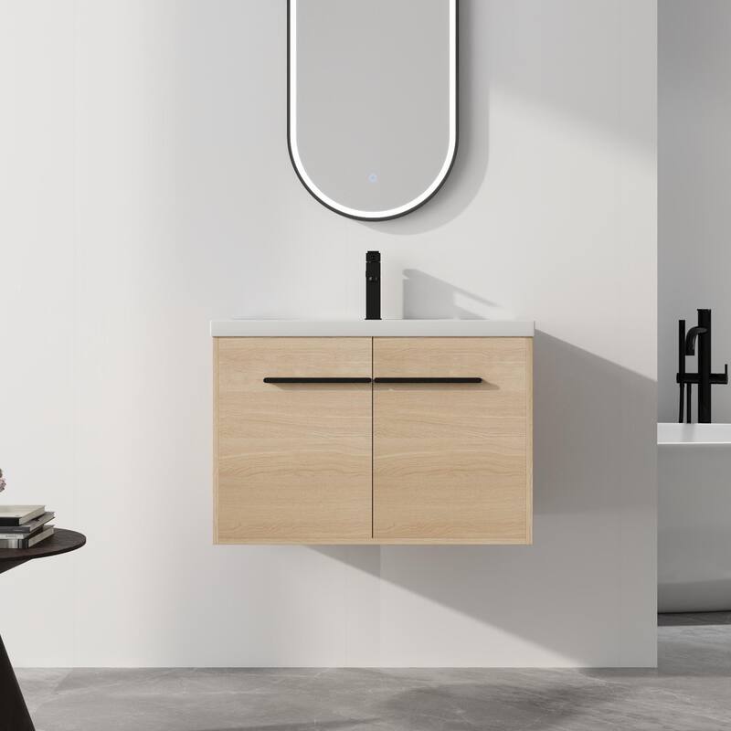 ARTCHIRLY 16/20/24/30/36 Inch Bathroom Vanity With Sink, Floating Bathroom Vanity With Soft Close Door - 30''W - Beige