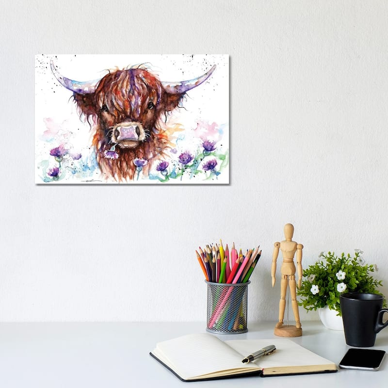 iCanvas "Highland Cow Among The Thistles" by BebesArts Canvas Print - 8x12x0.75