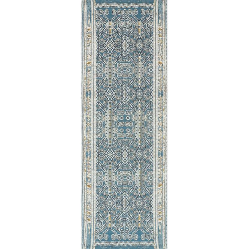 Alexander Home Armanda Geometric Pattern Indoor/ Outdoor Area Rug - 2'5" x 7'8" - Ocean