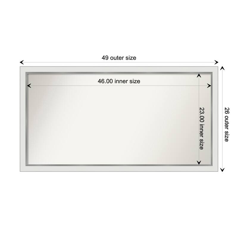 Eva White Silver Narrow Framed Non-Beveled Custom Wall Mirror, Bathroom Vanity Mirror - Outer Size: 49.25 x 26.25