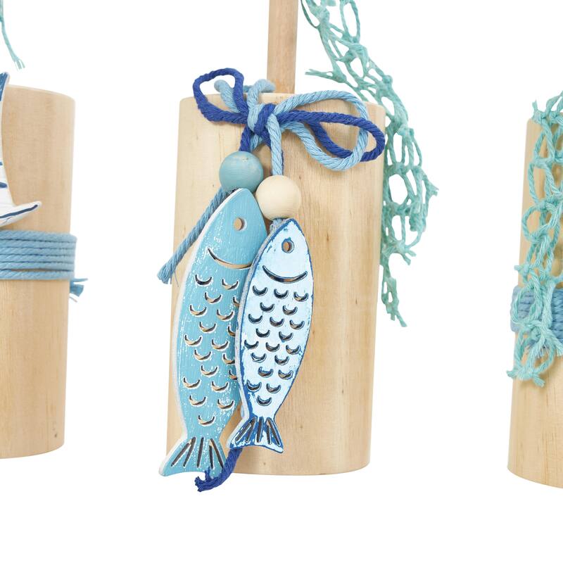 Ceramic Sea Life Handmade Ombre Decorative Sculpture with Cylinder Block Bases - Set of 3 Blue - Roche River Decor