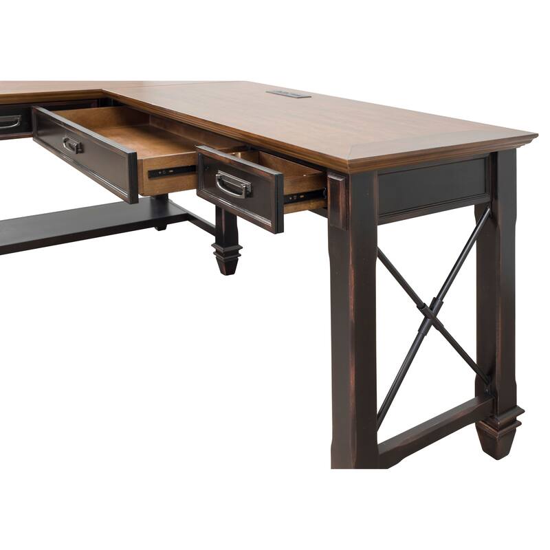 Hartford Wood Open L-Desk and Return, Writing Table and Return, Office Desk and Return, Black