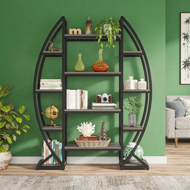 Metal and MDF 12 Shelf Half-Moon Plant Stand with Wide Display - 49.08” x 11.81” x 69.48”
