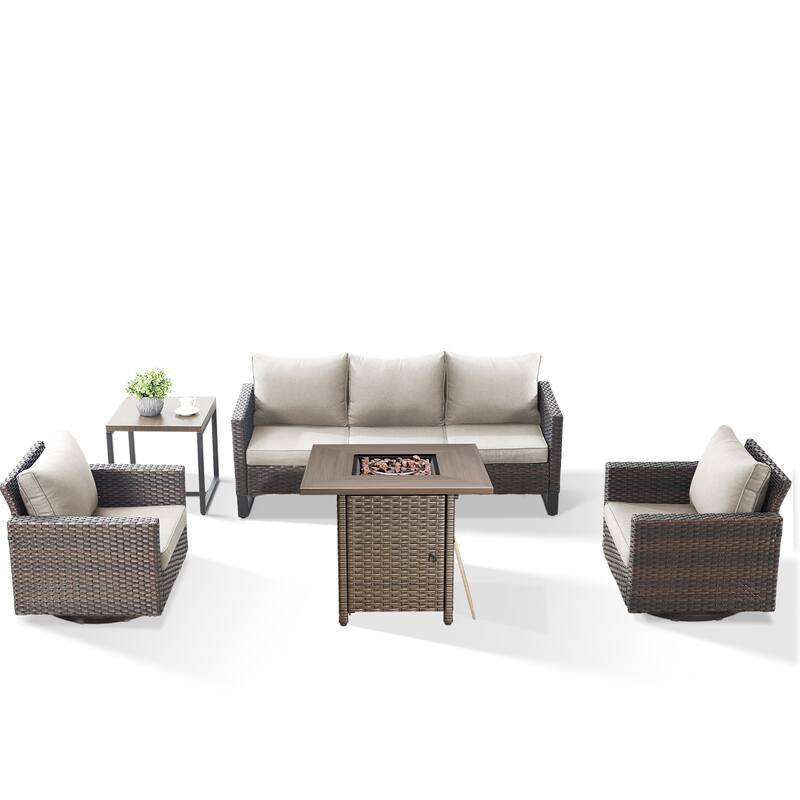 Outdoor Pocassy Sofa Chairs Set with Fire Table