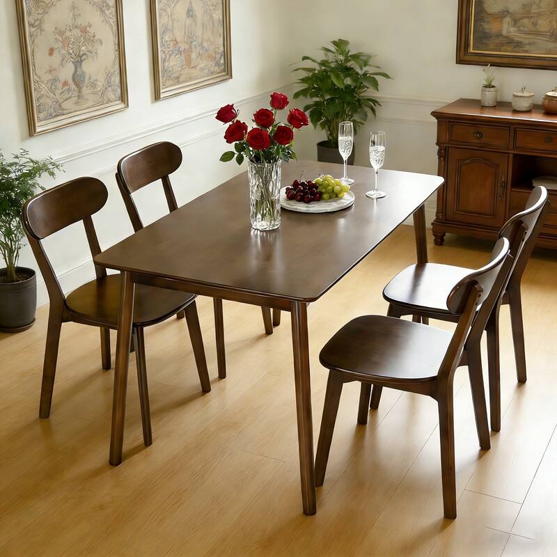 Anmytek Mid Century Modern Solid Wood 47 Inch Rectangular Dining Table with Rounded Corners Walnut Finish