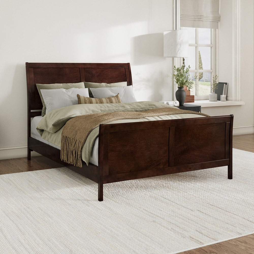 Valencia Solid Wood Low Profile Sleigh Platform Bed with Matching Footboard