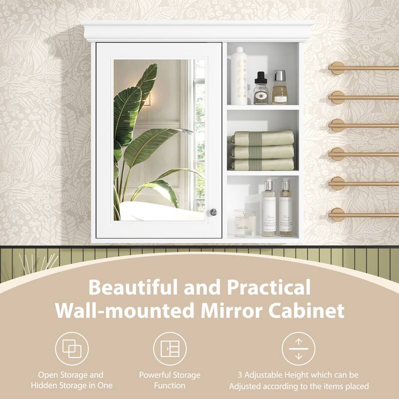 30'' x 28'' Bathroom Cabinet with Mirror, Wall Mounted Mirror Cabinet with Storage Organizer for Bathroom
