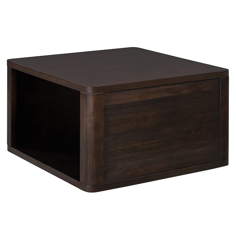 Square Coffee Table in Farmhouse Coffee Table with Storage,2-Tier Center Table with Half Open Storage Compartment in 30.8"