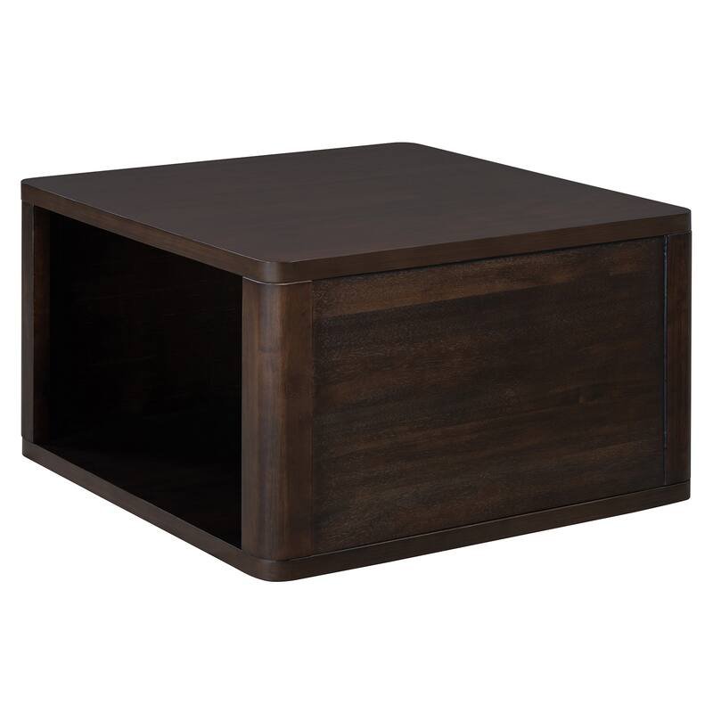 Square Farmhouse Coffee Table with 2-Tier Center Table with Half Open Storage Compartment for Living Room
