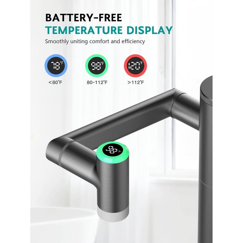 Lefton Rotatable Single Hole Bathroom Sink Faucet with Built-in Filter, Temperature Display in Fahrenheit, 2 Water Modes