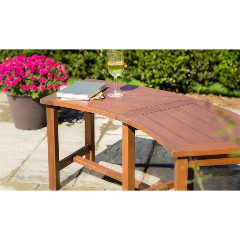 51 in. Natural Wood Curved Eucalyptus Slatted Backless Bench - 51.6x18.1x21.7