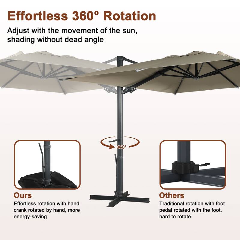 10FT Patio Square Cantilever Market Umbrella with Bluetooth Lights