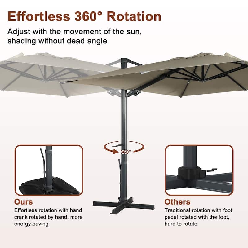 10 x 13ft Patio Rectangular Cantilever Market Umbrella with Lights(Without Based)