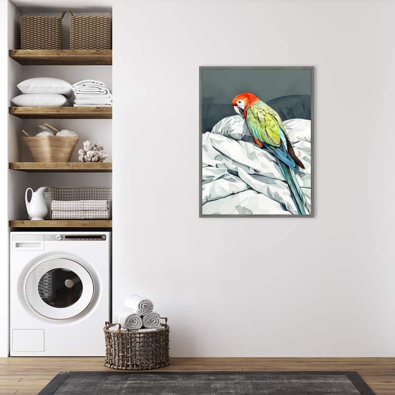 Animal Watercolor Art Bird Sleeping Parrot by Justyna Jaszke Framed Canvas Wall Art