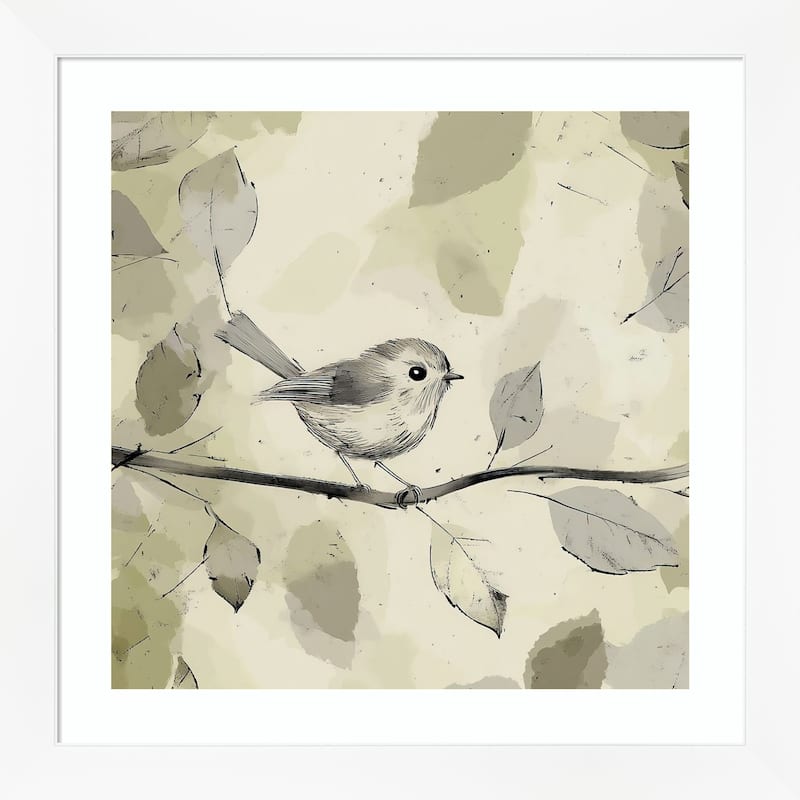 Birds No. 2 by Tradelink inhouse artist Wood Framed Wall Art Print - Cabinet White Narrow