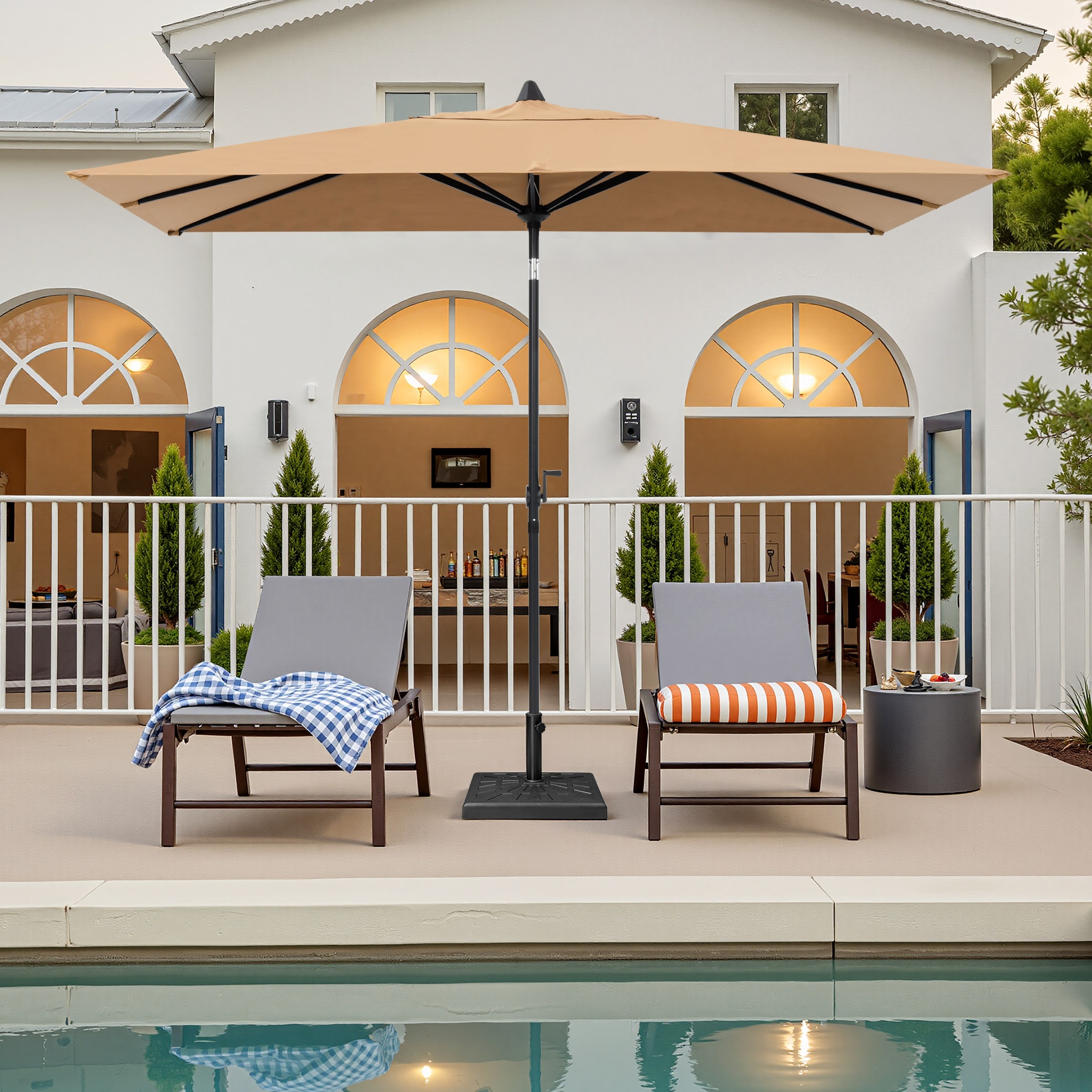 Crestlive Products 9 x 5 FT Patio Outdoor Rectangular Market Umbrella with Base