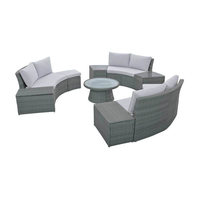 Half Round Full Storage Sectional Sofa 10pc Conversation Set with Table