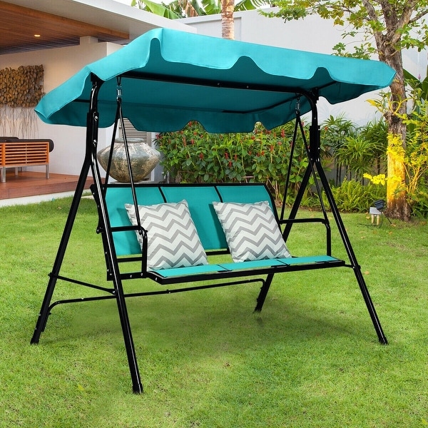 Outdoor Patio 3 Person Porch Swing Bench Chair with Canopy Blue 67