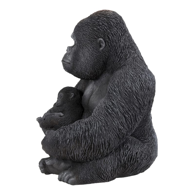 15.75" Sitting Mother Gorilla with a Baby Outdoor Garden Statue