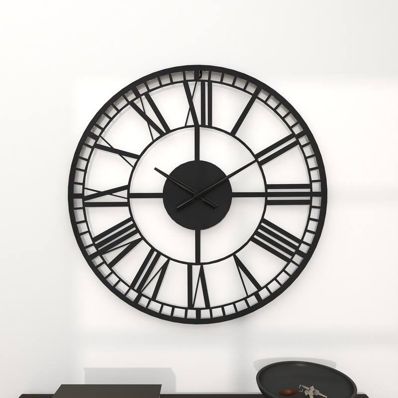 Black Metal Open Cutout Frame Decorative Wall Clock