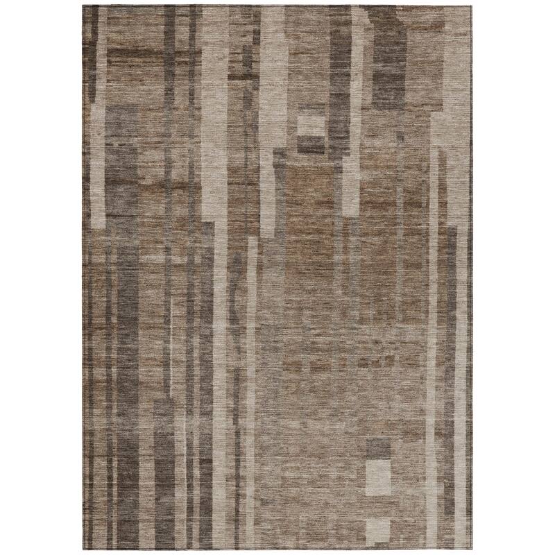 Machine Washable Indoor/ Outdoor Modern Stripes Chantille Rug