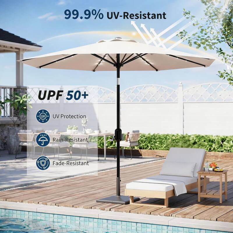 9 ft Patio Umbrella, 8 Sturdy Ribs, with Lights