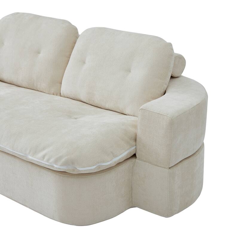 Characteristic 2-Seater Sofa Couch Love Seat Couch with Hidden Storage Quilt, Curved Sofa Bed with Armrests
