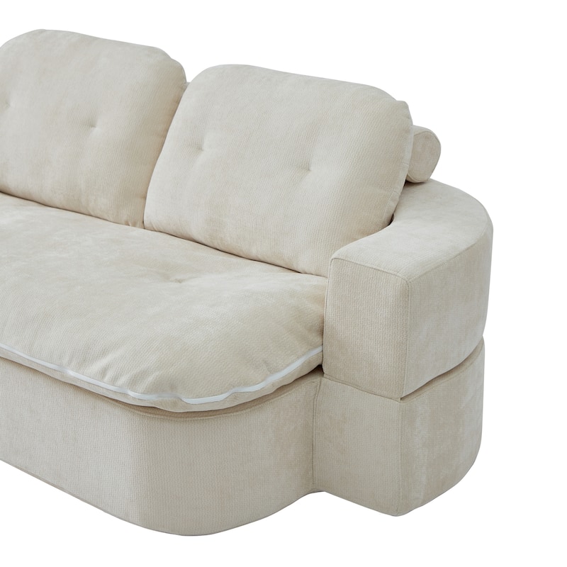 Modern Floor Sofa With 2 Pillows,Convertible Corduroy Fabric Foam-Filled Sleeper Sofa Bed
