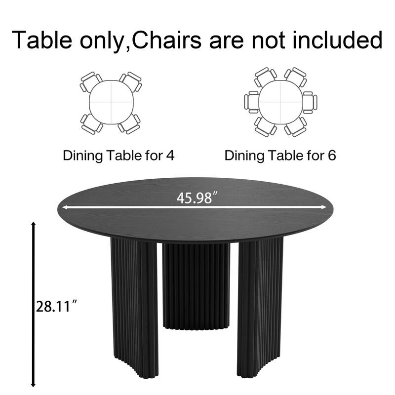 Dovelina 46" Modern Round Dining Table with Artistic Fluted Base & Safe Rounded Edges for Family