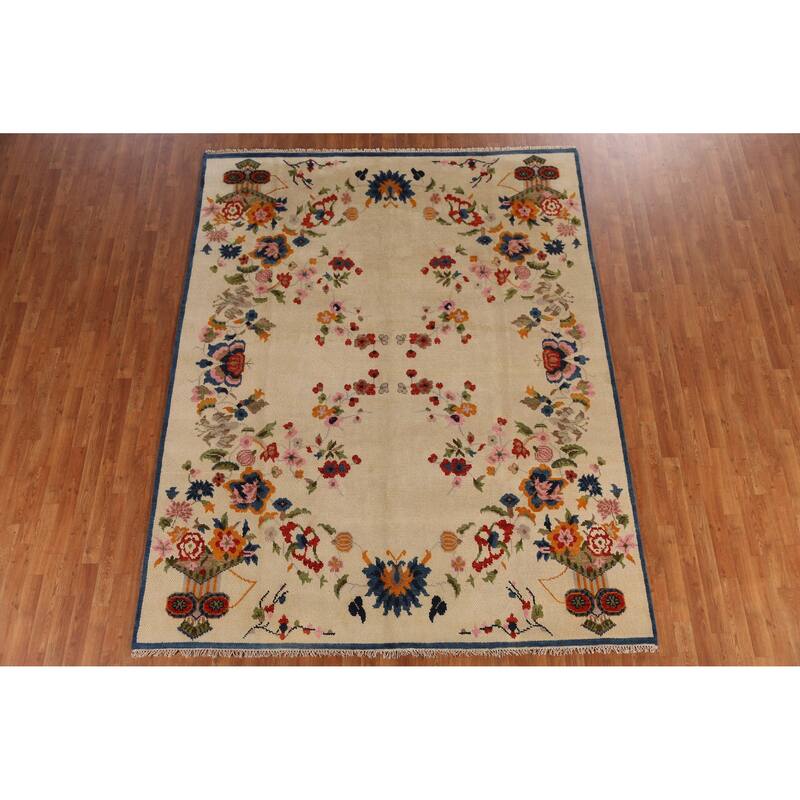 Floral Heriz Serapi Indian Area Rug Handmade Wool Carpet - 7'9" x 9'9"