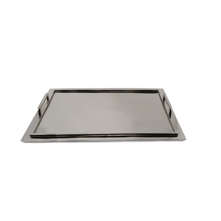 Stainless Glossy Textured Design Steel Serving Tray with Handles (3 Sizes)