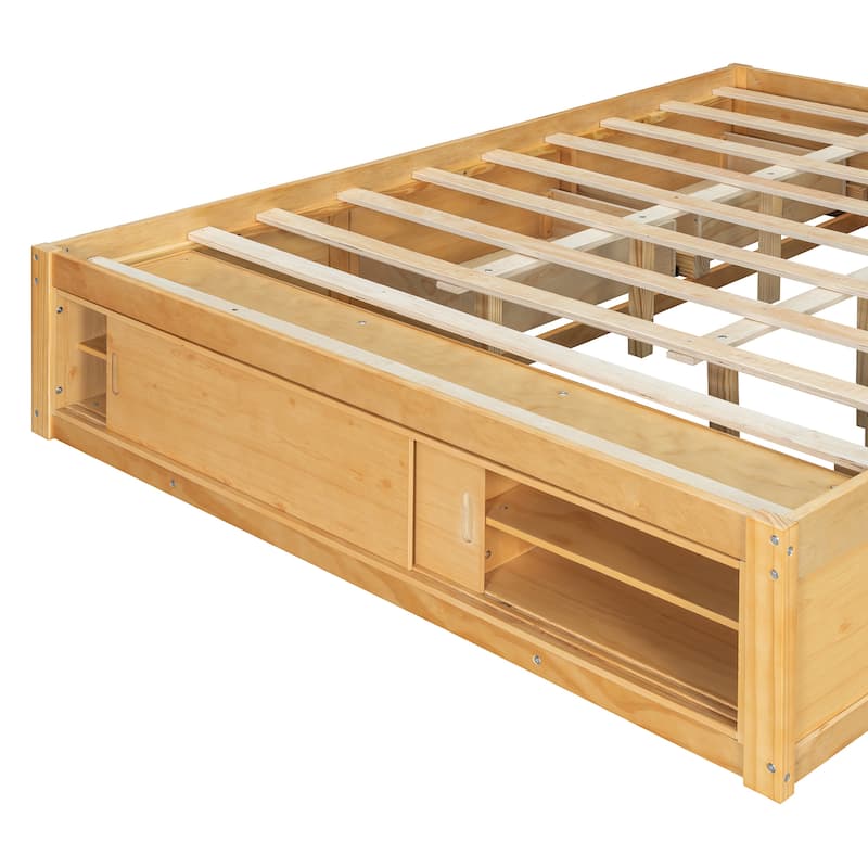 Queen Size Platform Bed Open Frame with Footboard Storage and 4 Drawers