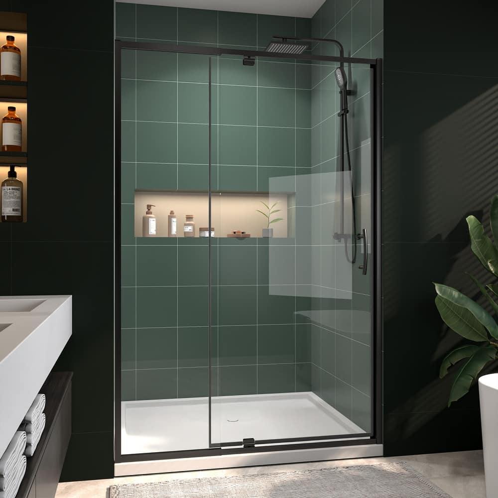 48" Wx71" H Frameless Pivot Shower Door with Clear Tempered Glass, Adjustable Width