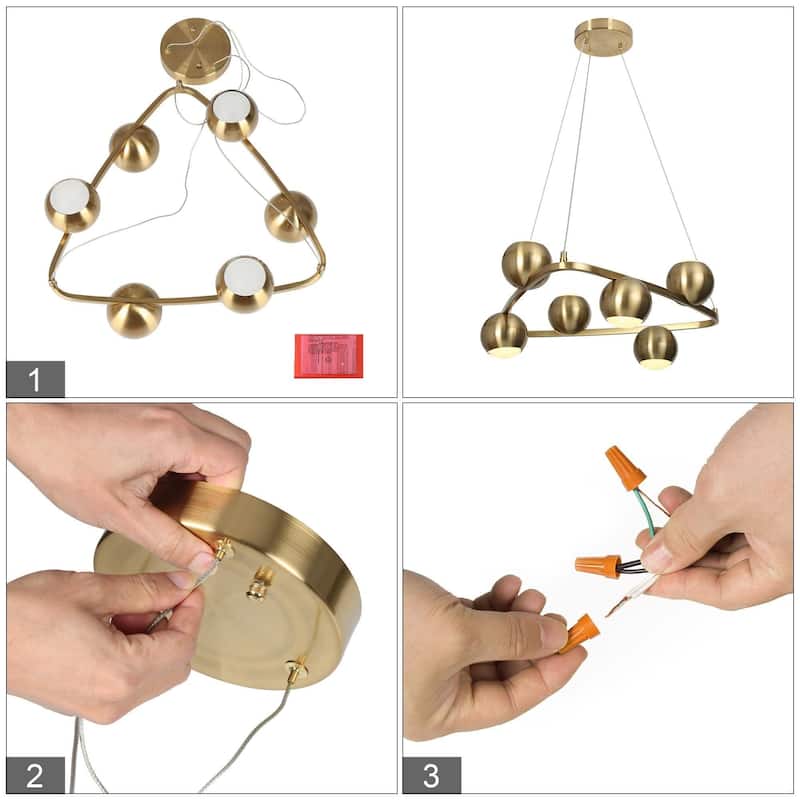 Modern Glam 6-Light Gold Brass LED Chandelier Metal Pendant Light with Dome Shades - 20.5" L x 19.5" W x 7" H