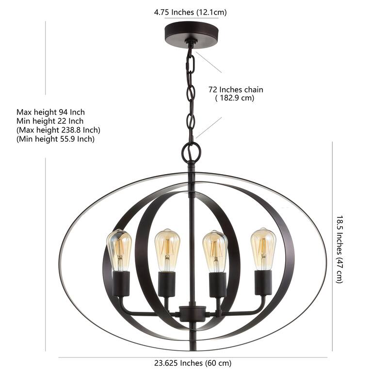 SAFAVIEH Lighting Spaska Adjustable 4-Light Led Brass Pendant - 23.6"x23.6"x22-94" - Dark Grey - 24Wx24Dx94H