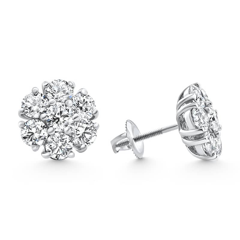 F/VS 3.60Ct Diamond Cluster Pave Studs Screwback Earrings Gold Lab Grown