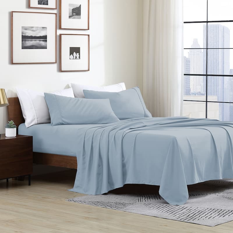 Swift Home Double Brushed Ultra Soft Microfiber Sheets 4-Piece Sheet Set Bedding Set - Assorted Colors - Blue Fog - Twin