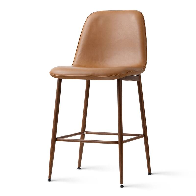 Modern PU Leather Counter Height Bar Stools with Walnut Wood-Grain Metal Legs (Set of 3)