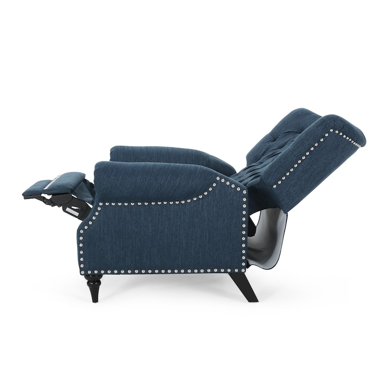 Classic Curled Arm Single Sofa Chair, Tufted Wide Back Recliner with Retractable Footrest Accent Chair with Rivet Trim&Wood Legs
