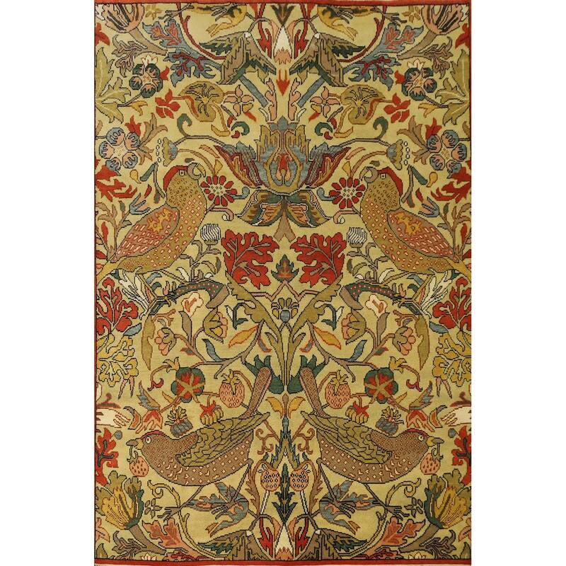 Hand Knotted Oriental 100% Wool Carpet Traditional All-Over Yellow & Gold Ziegler Area Rug - 9' 11'' X 8' 0''