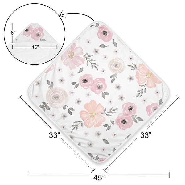 Sweet Jojo Designs Pink Boho Floral Girl Hooded Baby Towels - Toddler Bath Towel -Bohemian Shabby Chic Watercolor Rose Farmhouse