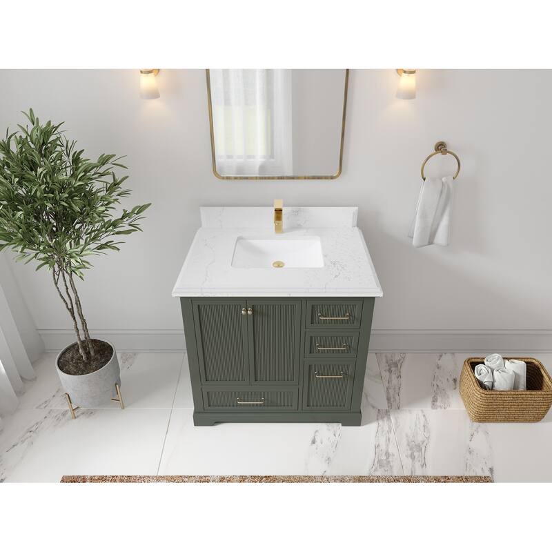 Willow Collections 36 in. W x 22 in. D Alys Center Sink Left Bathroom Vanity with Countertop - 1.5"Empira - Pewtergreen