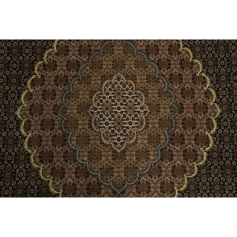 Hand Knotted Oriental 100% Wool Carpet Traditional Geometric Black Tabriz-Mahi Area Rug - 10' 2'' X 6' 7''