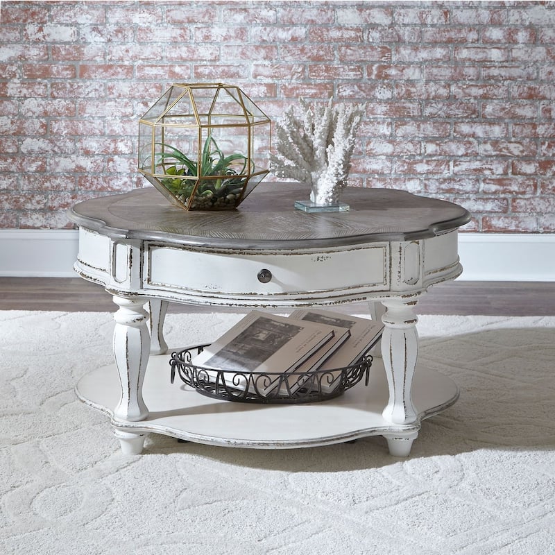 Magnolia Manor Antique White Round Cocktail Table - Antique White - Wood/Veneer