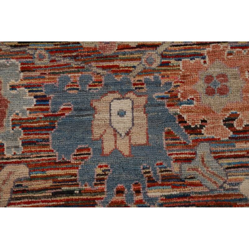 Hand Knotted Oriental 100% Wool Carpet Transitional Floral Multi-Colored Oushak Runner Rug - 19' 5'' X 2' 4''