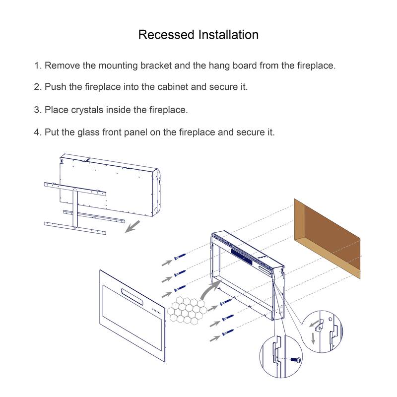 50" Recessed Wall-Mount Electric Fireplace with Remote, Multi-Color Flame & Ember Bed, 5 Brightness Settings, and LED Heater