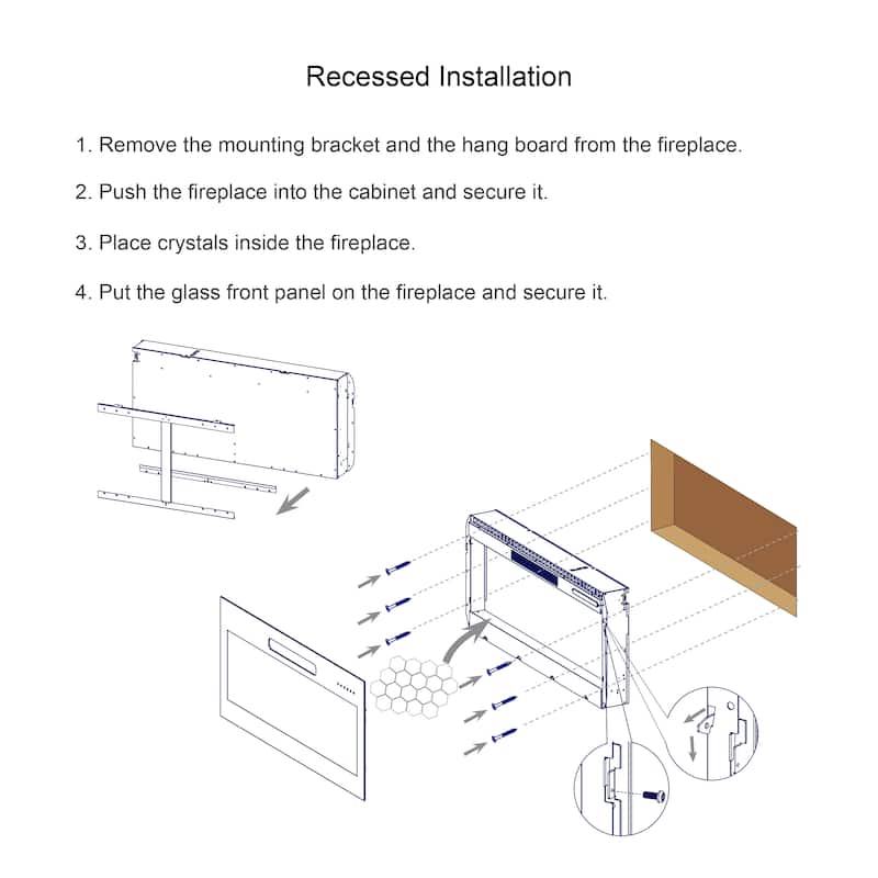 60 Inch Recessed Ultra Thin Tempered Glass Front Wall Mounted Electric Fireplace With Remote And Multi Color Flame & Emberbed